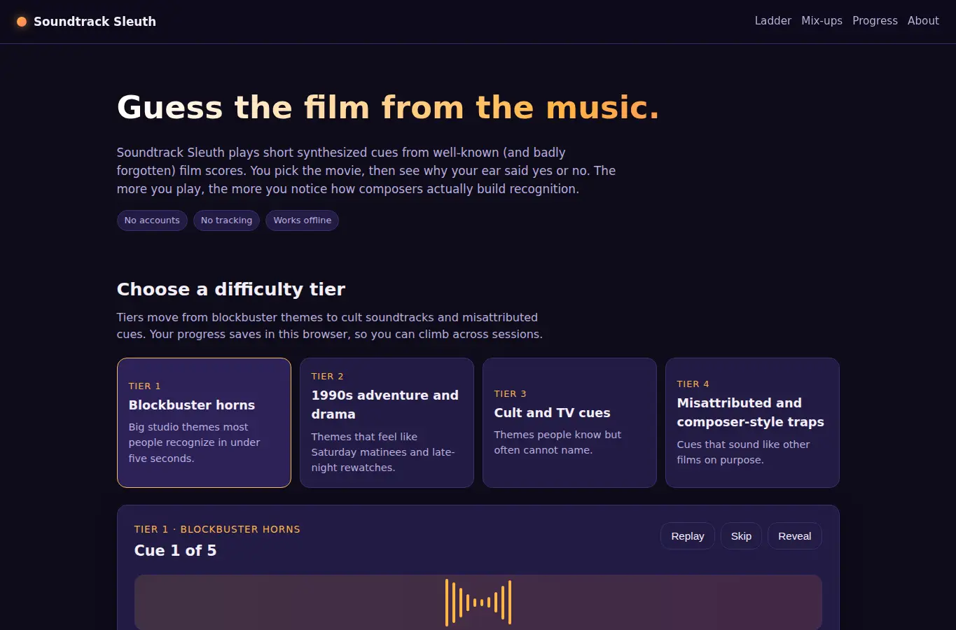 Screenshot of Soundtrack Sleuth interface showing the project page in use